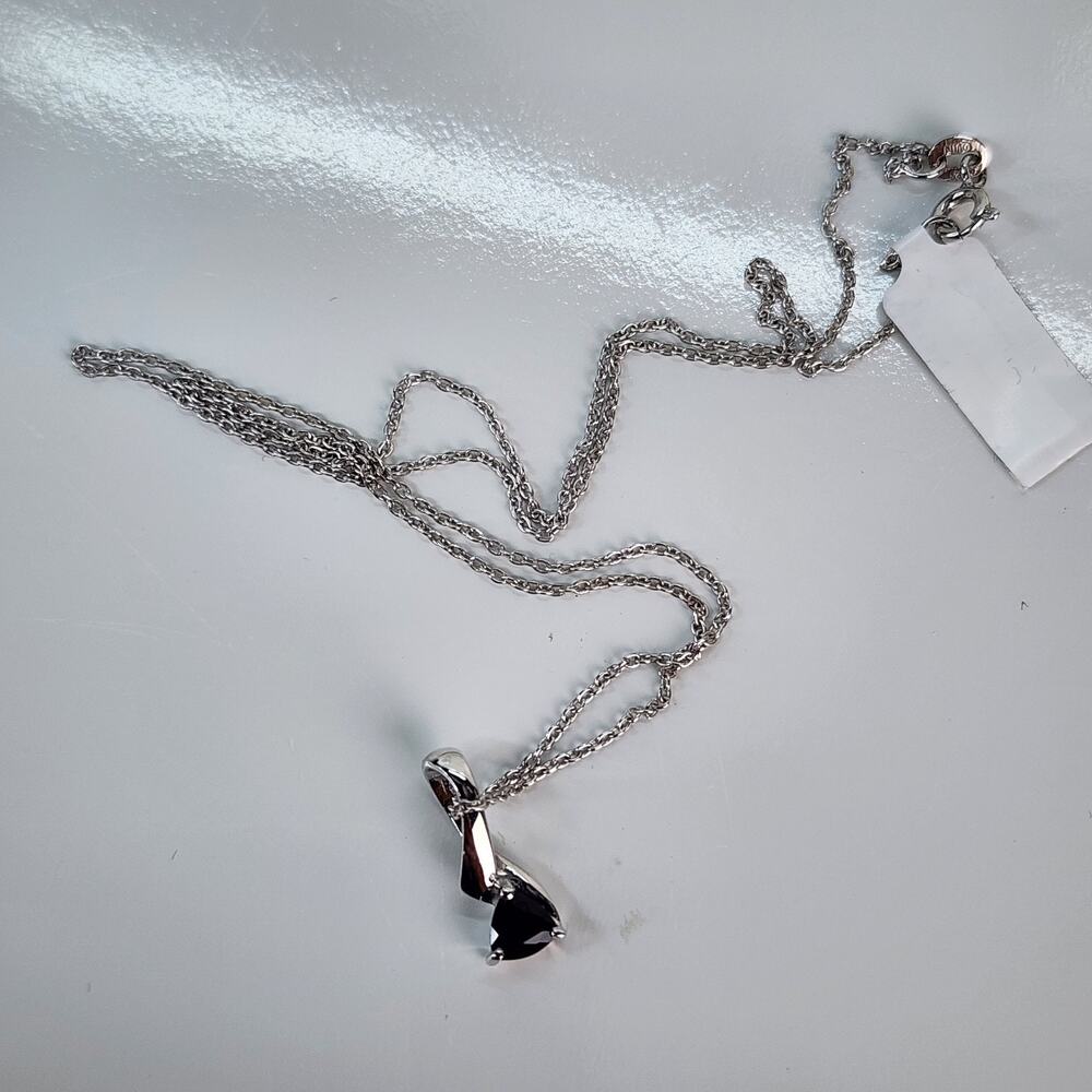 Black Sapphire Necklace 925 Sterling Silver Drop Pendant 18-inch Chain Cocktail - Picture 6 of 8